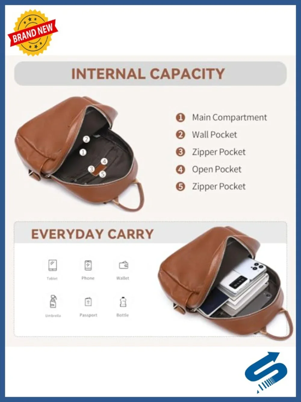 Genuine Leather Backpack Purse Women Travel Work Anti-Theft